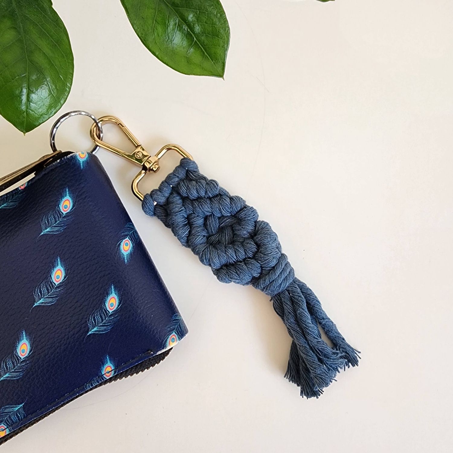 Macrame Cotton Keychain, Boho Purse/Key Accessories: Set of 7 colors (1 of each)