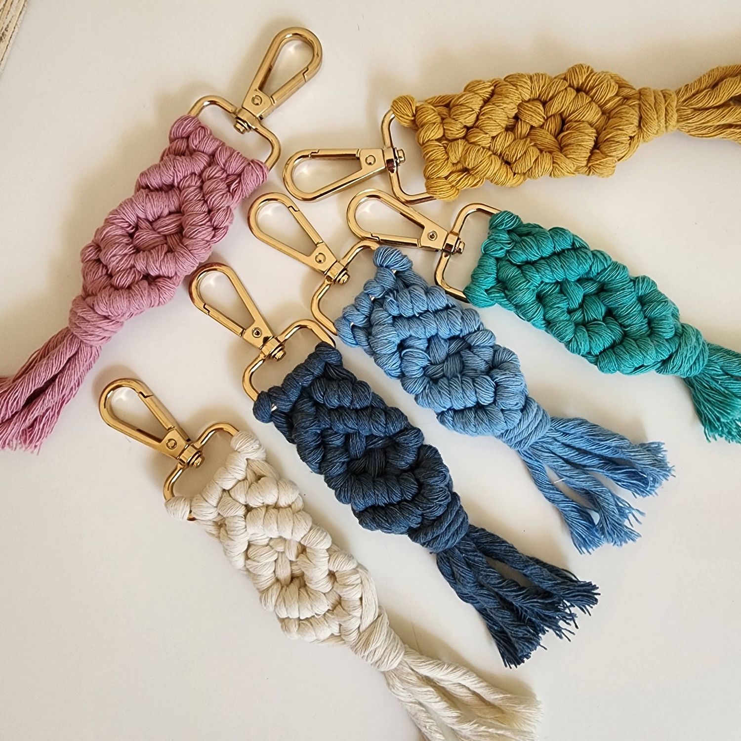 Macrame Cotton Keychain, Boho Purse/Key Accessories: Set of 7 colors (1 of each)