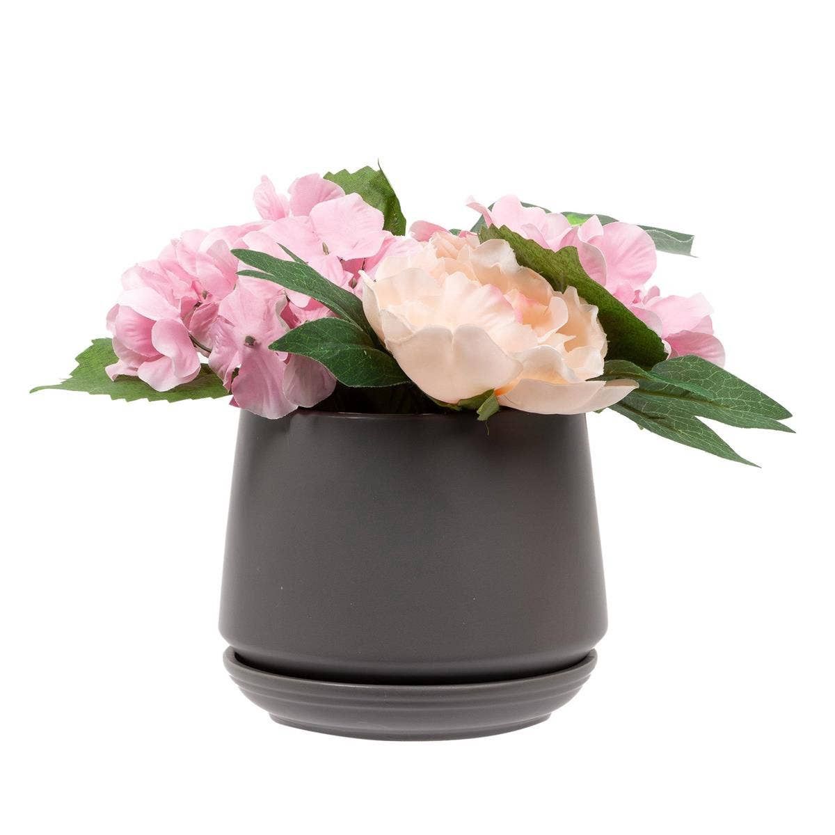 Truu Design Matte Ceramic Planter with Saucer 5.9": Grey