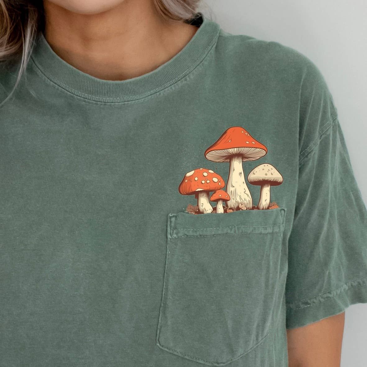 Forest Fungi Green Pocket T-shirt - Nature Lover's Tee: Forest Fungi / S