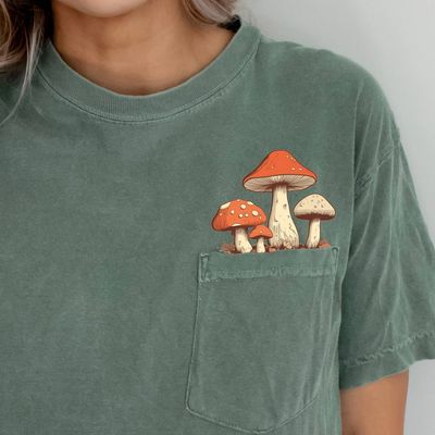 Forest Fungi Green Pocket T-shirt - Nature Lover's Tee: Forest Fungi / S