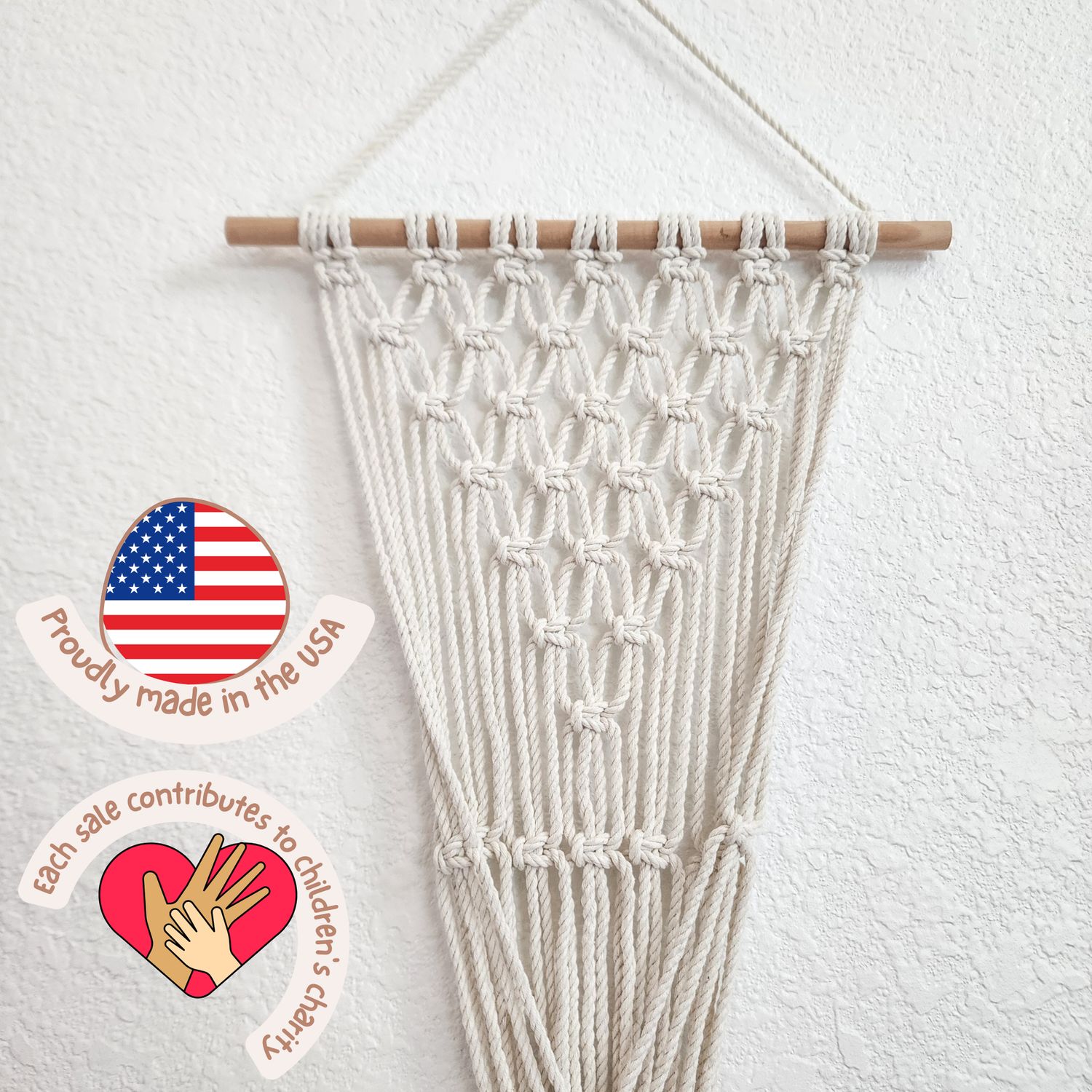 Macrame Plant Hanging for Walls with Ombre Dip-Dyed Tassels: Navy Blue