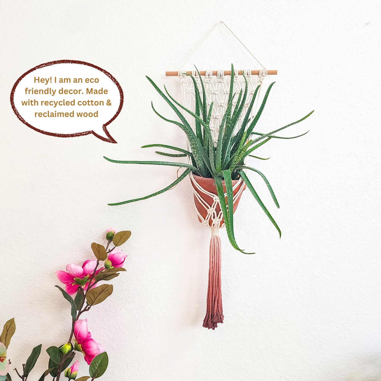 Macrame Plant Hanging for Walls with Ombre Dip-Dyed Tassels: Navy Blue