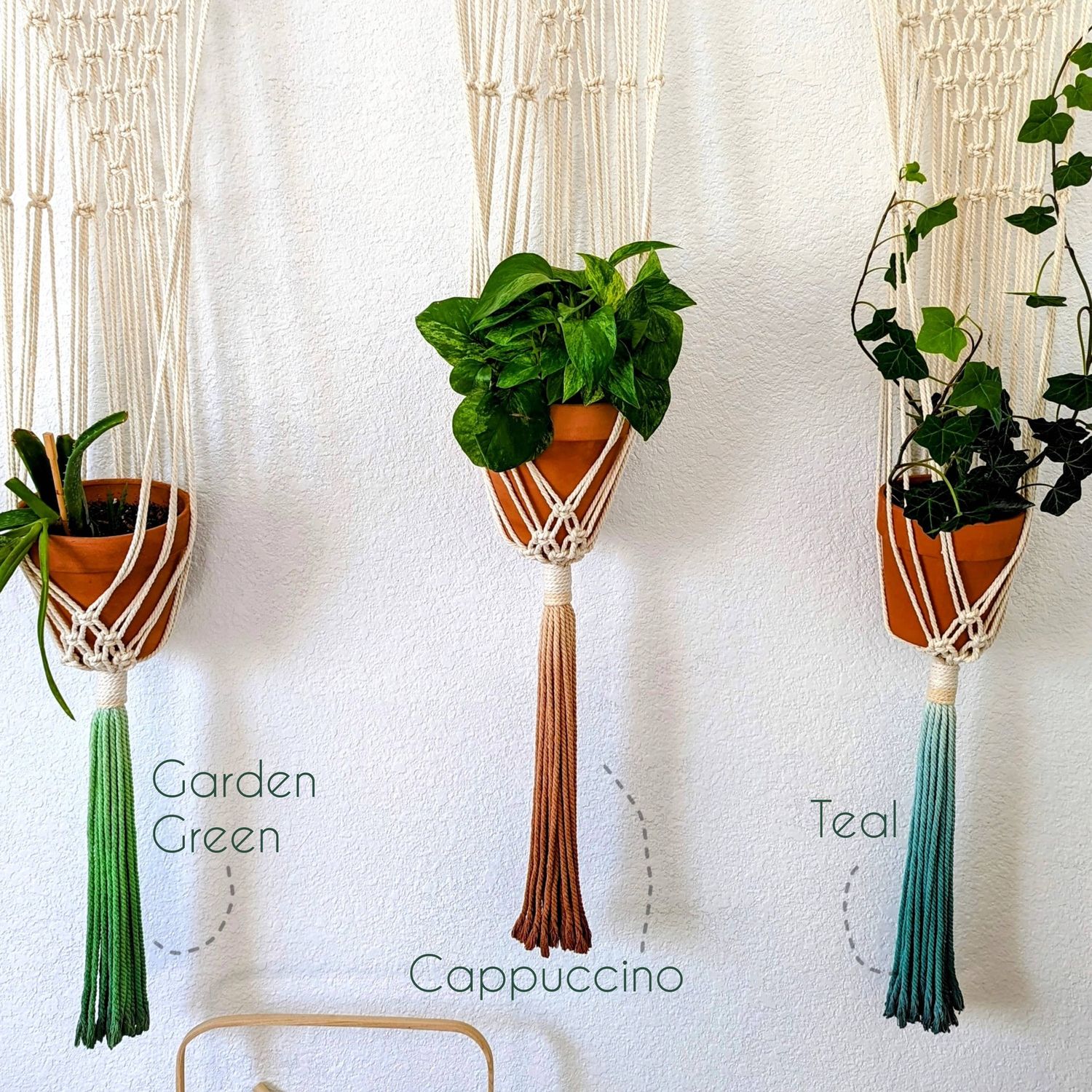 Macrame Plant Hanging for Walls with Ombre Dip-Dyed Tassels: Navy Blue
