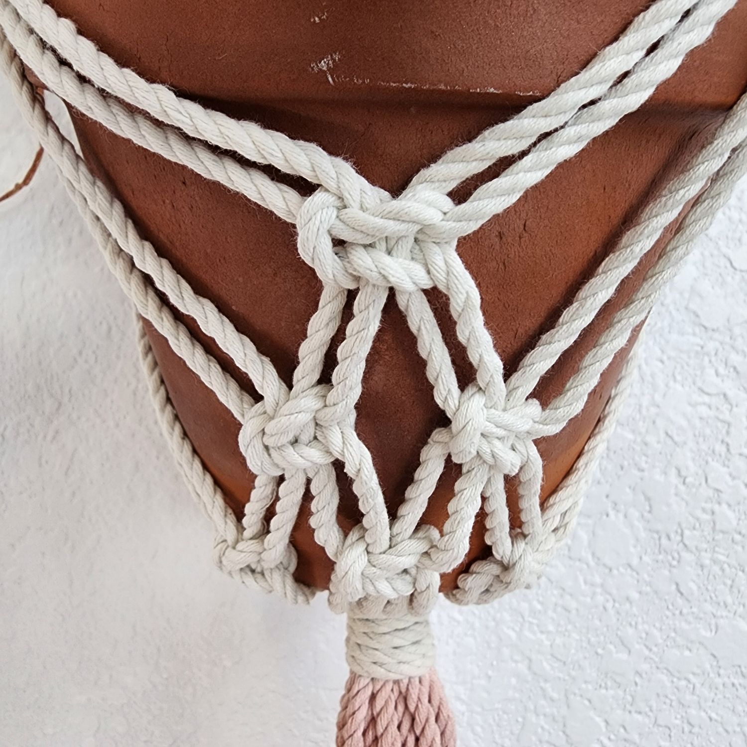 Macrame Plant Hanging for Walls with Ombre Dip-Dyed Tassels: Navy Blue