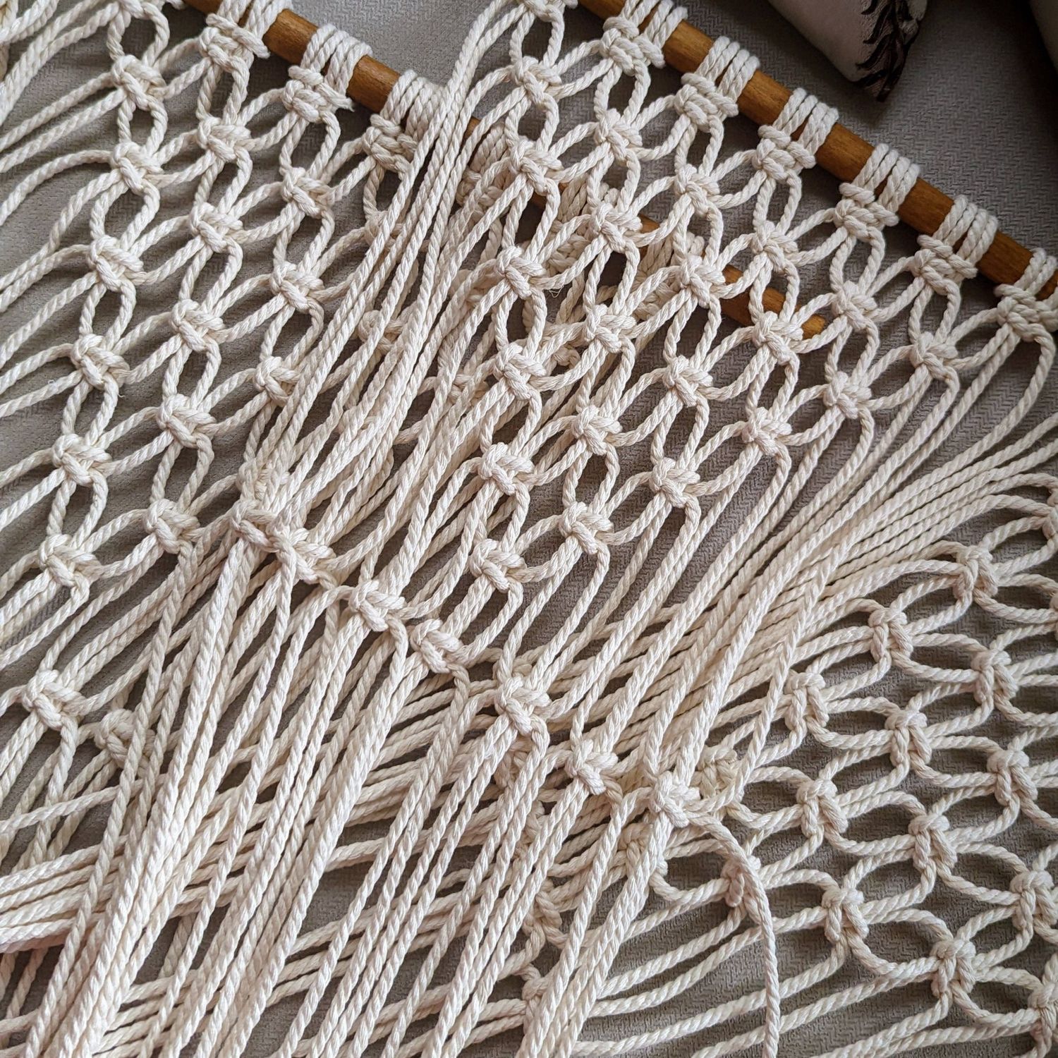 Macrame Plant Hanging for Walls with Ombre Dip-Dyed Tassels: Navy Blue