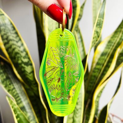 Botanicals Motel Key Tag | Neon Green &amp; Gold Foil