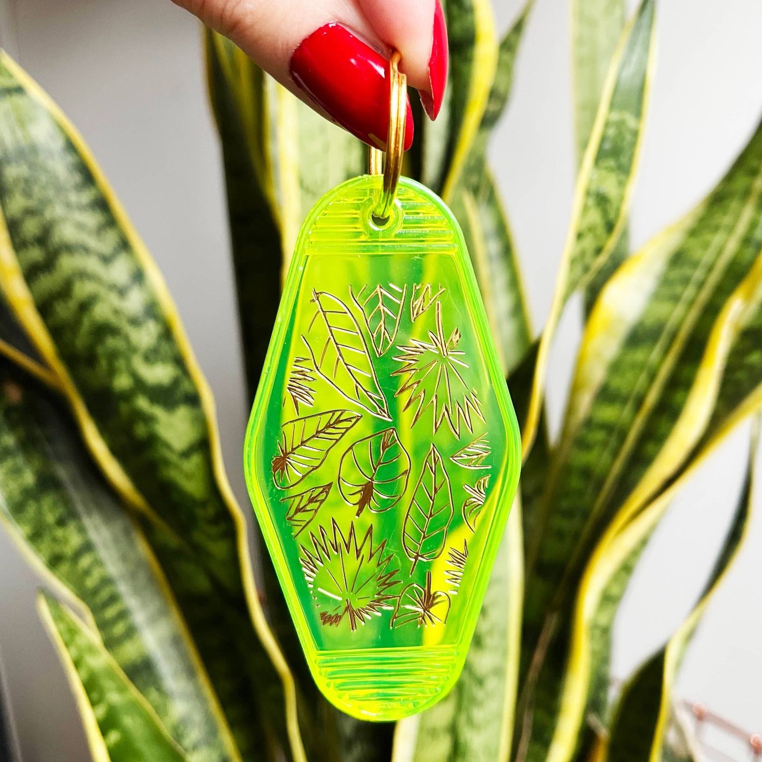 Botanicals Motel Key Tag | Neon Green &amp; Gold Foil