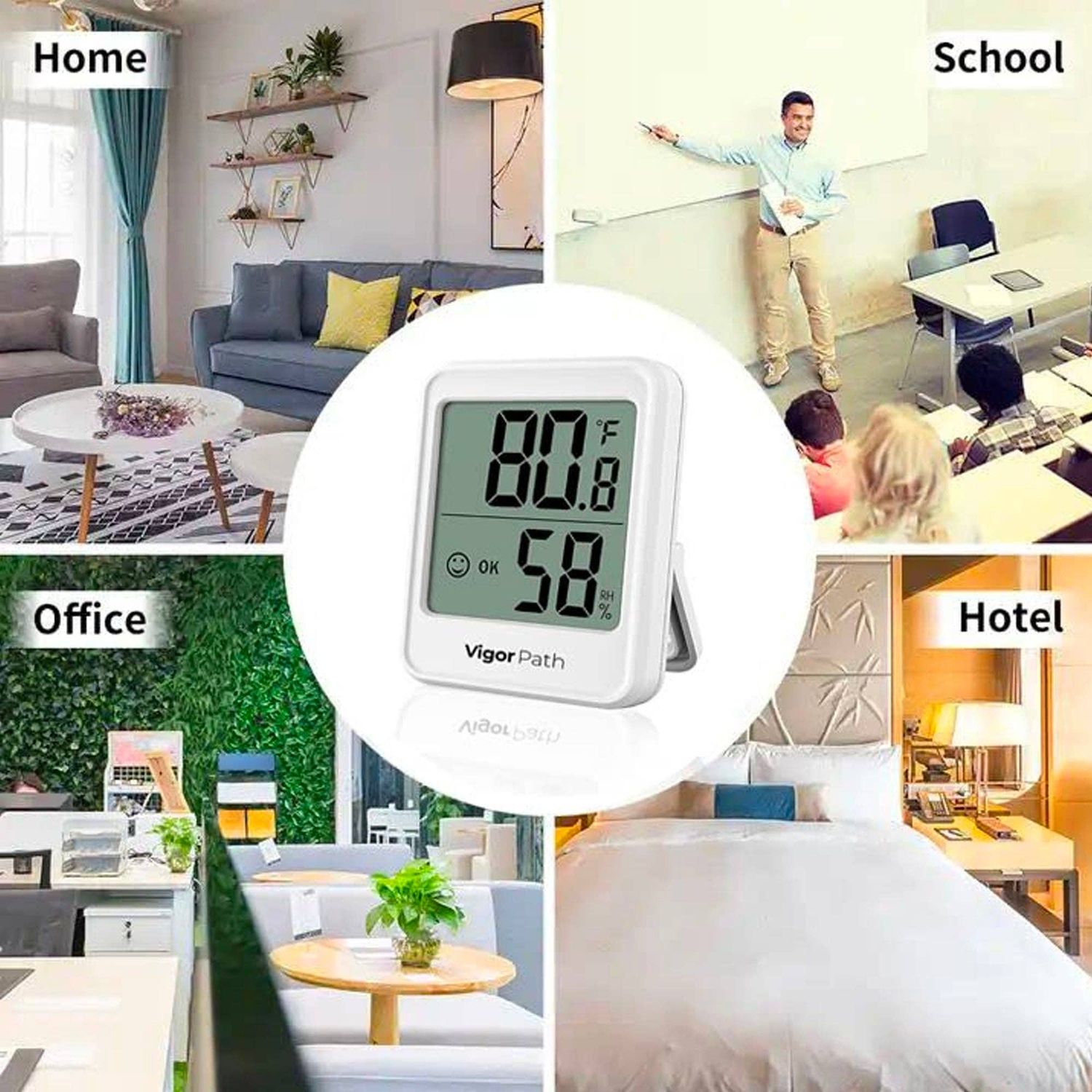 Digital Hygrometer Indoor Thermometer - AAA Battery-Powered Humidity Gauge (White)