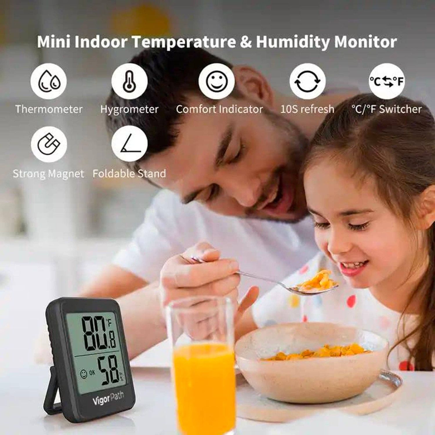 Digital Hygrometer Indoor Thermometer - AAA Battery-Powered Humidity Gauge (White)
