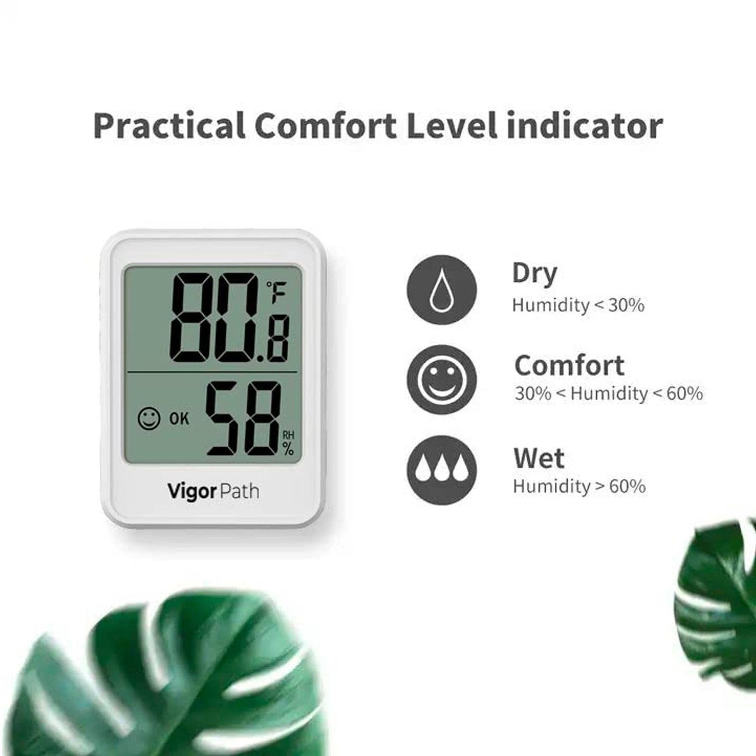 Digital Hygrometer Indoor Thermometer - AAA Battery-Powered Humidity Gauge (White)