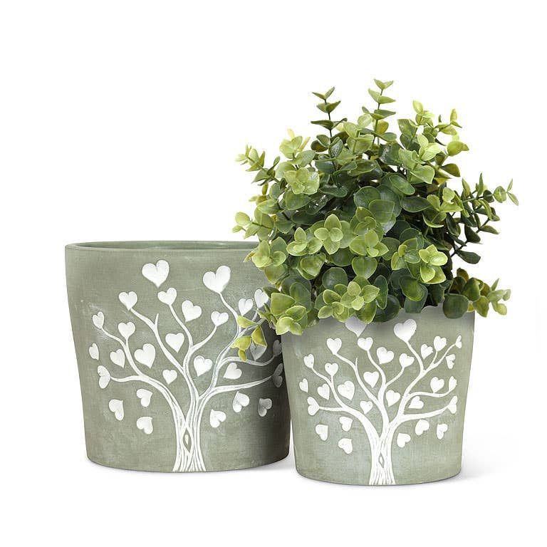 Tree of Life Planter - Engraved White Hearts Design: Large (6.5"D)