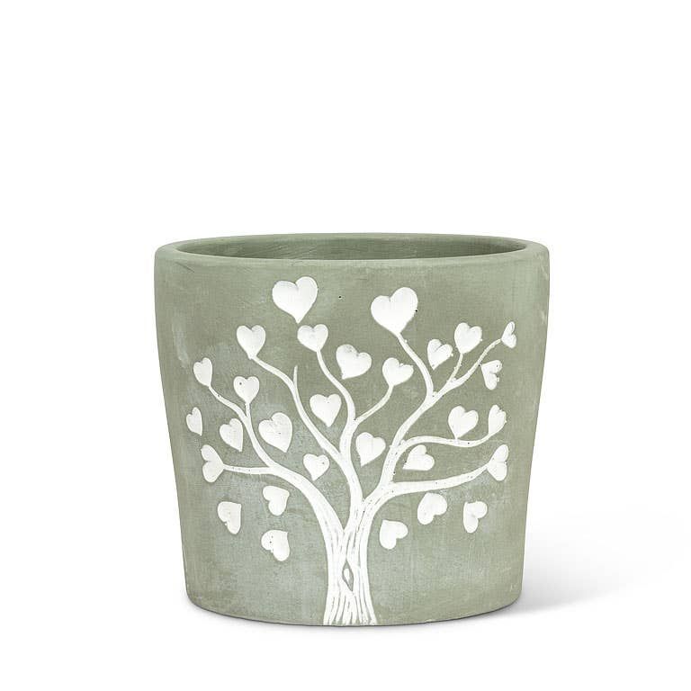 Tree of Life Planter - Engraved White Hearts Design: Large (6.5"D)