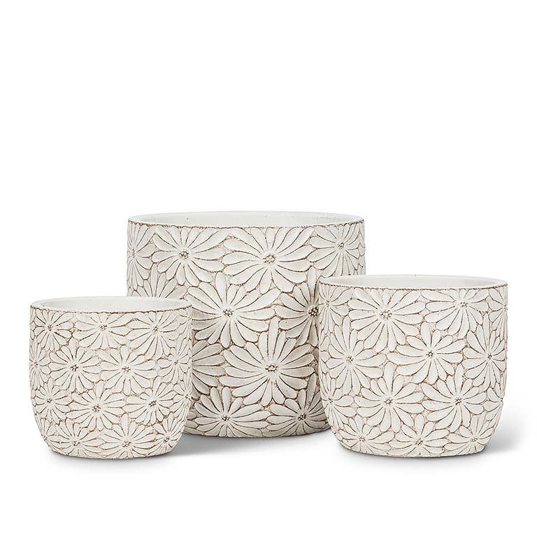 Sm Wht Daisy Round Planter-4"H