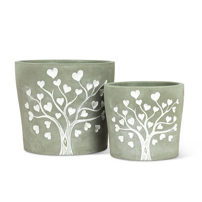 Tree of Life Planter - Engraved White Hearts Design: Small (5"D)