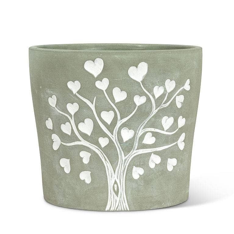 Tree of Life Planter - Engraved White Hearts Design: Small (5"D)