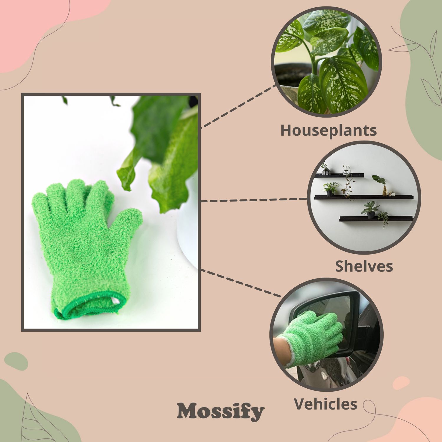 2 Microfiber Gloves – Reusable Leaf-Shining Gloves for Plants: Green