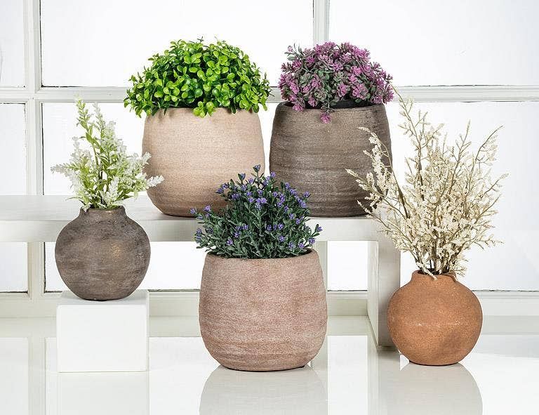 Coarse Texture Planter-5"H: Beige