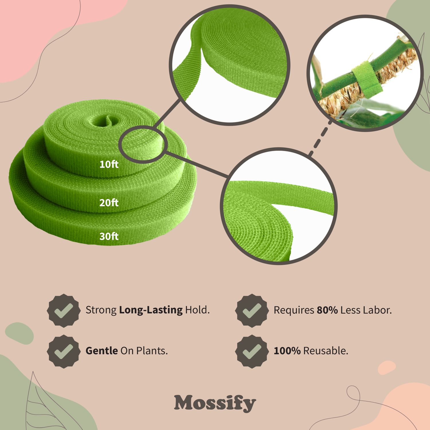 Reusable Plant Tape Pull Up &amp; Support Indoor &amp; Outdoor Plant: 10 Feet