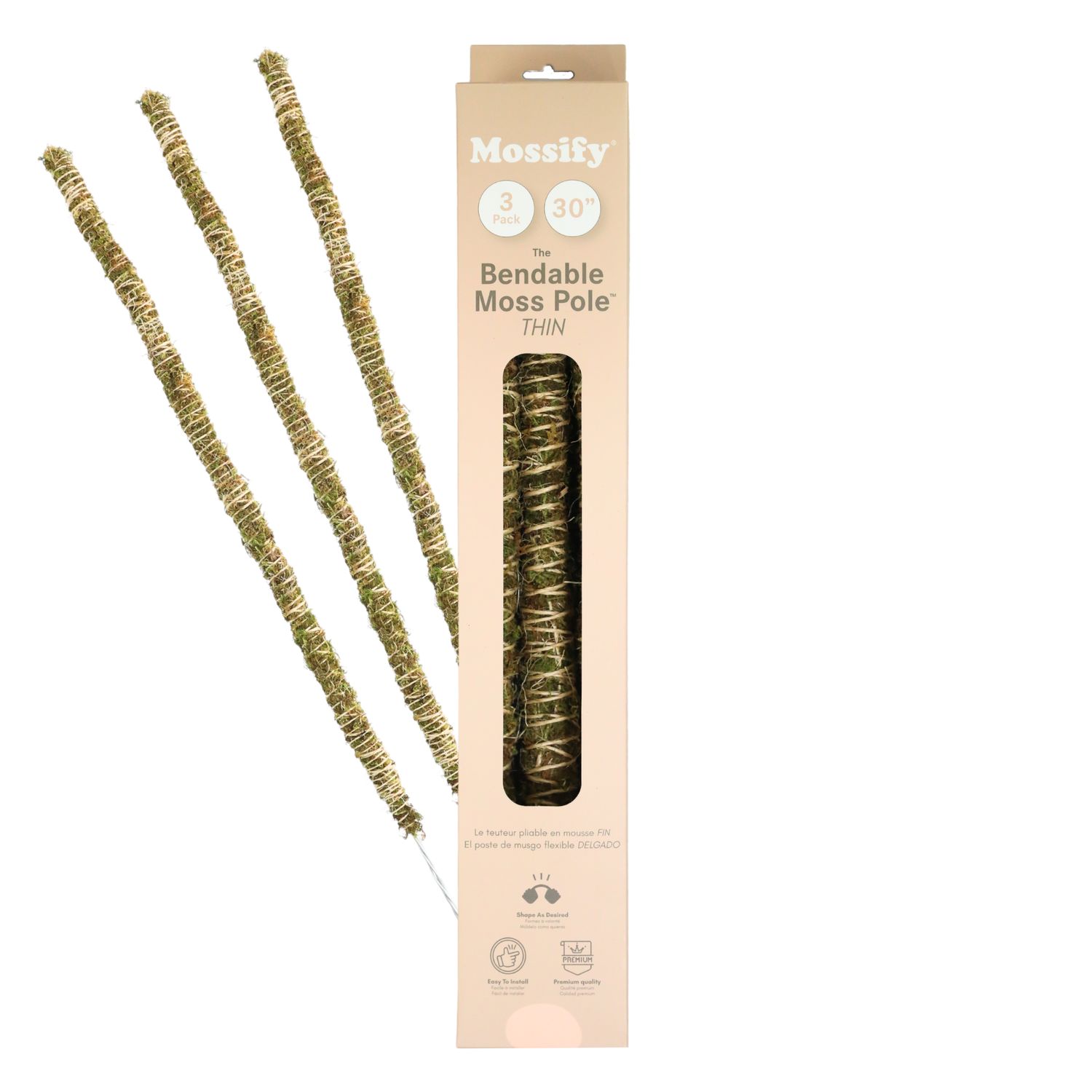 3 Pack Bendable Moss Pole Thin – Flexible Support for Plants: 30" Bendable Moss Pole™ THIN