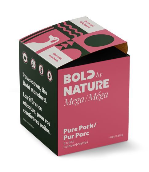 Bold By Nature, Mega, Raw Food For Dog - Pure Pork Patties 4 lb