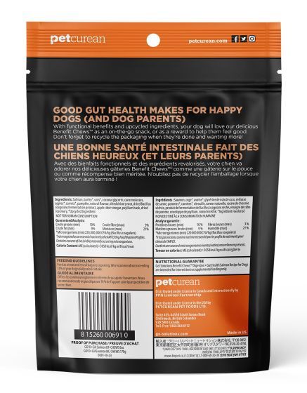 Go Benefit Chews Digestion + Gut Health Soft &amp; Chewy Treats Salmon Recipe Dog 170g