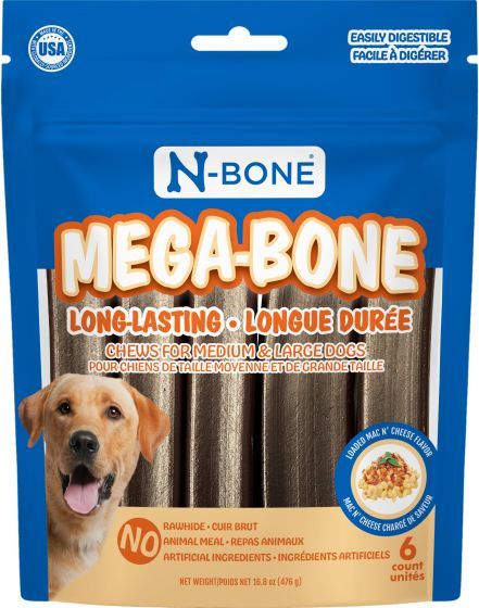 NPIC N-Bone "Mega Bone" Long Lasting Chew Sticks Dogs, Mac N'Cheese 6pk, 16.8oz