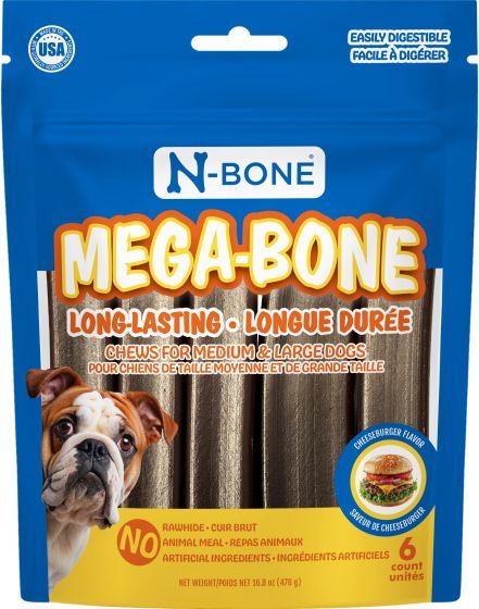 NPIC N-Bone "Mega Bone" Long Lasting Chew Sticks Dogs, Cheeseburger 6pk, 16.8oz