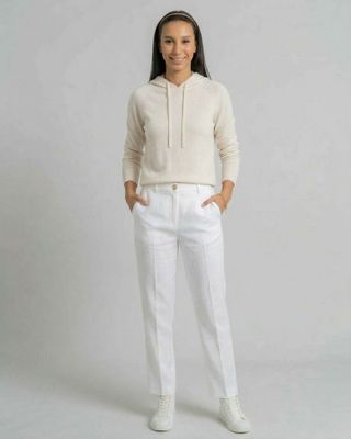 Knit Hoodie &amp; Tailored White Trousers