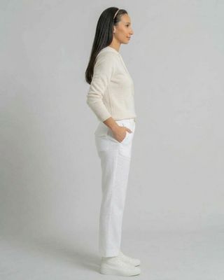 Knit Hoodie &amp; Tailored White Trousers
