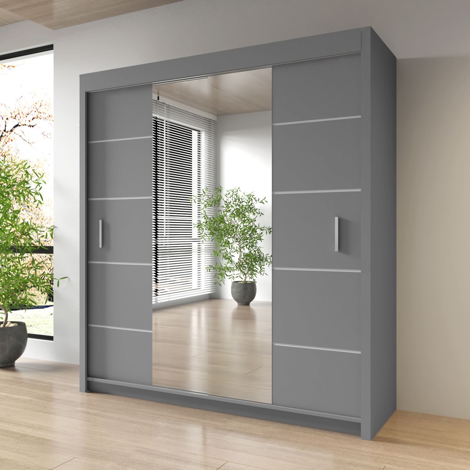 Sliding Mirrored Door Wardrobe - 150 cm Oslo