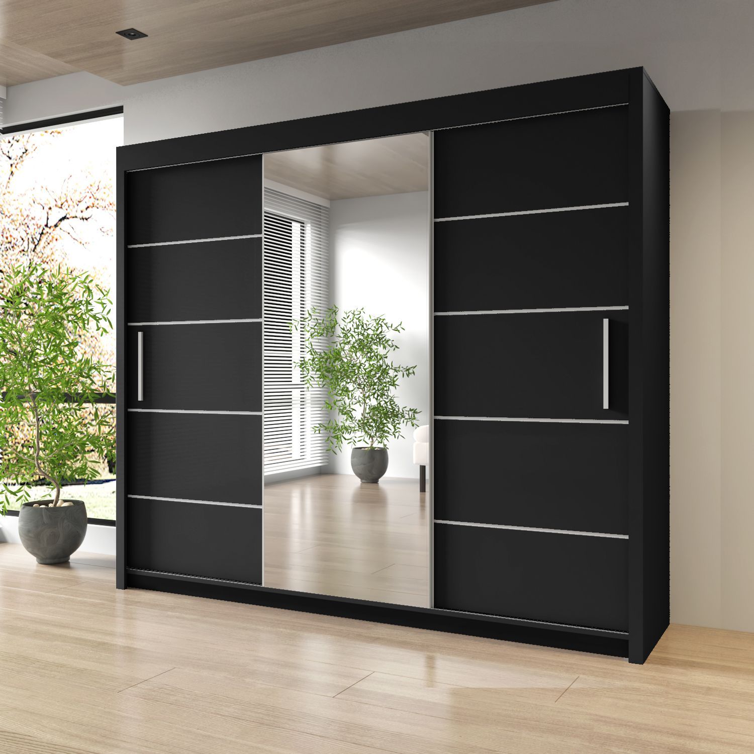 Sliding Mirrored Door Wardrobe - 250 cm Oslo