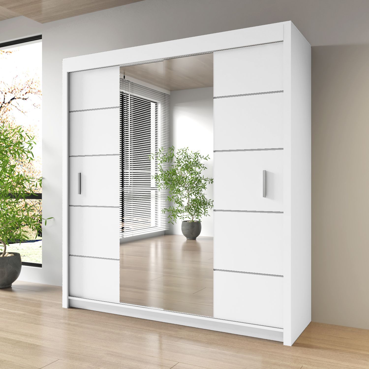 Sliding Mirrored Door Wardrobe - 203 cm Oslo