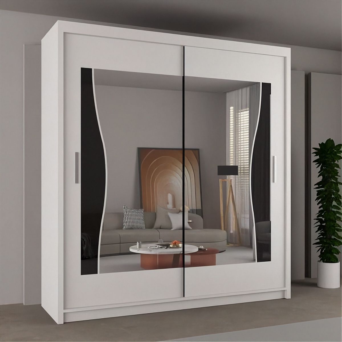 2 Door Sliding Mirror Wardrobe 120cm/150cm/180cm/203cm - Batumi