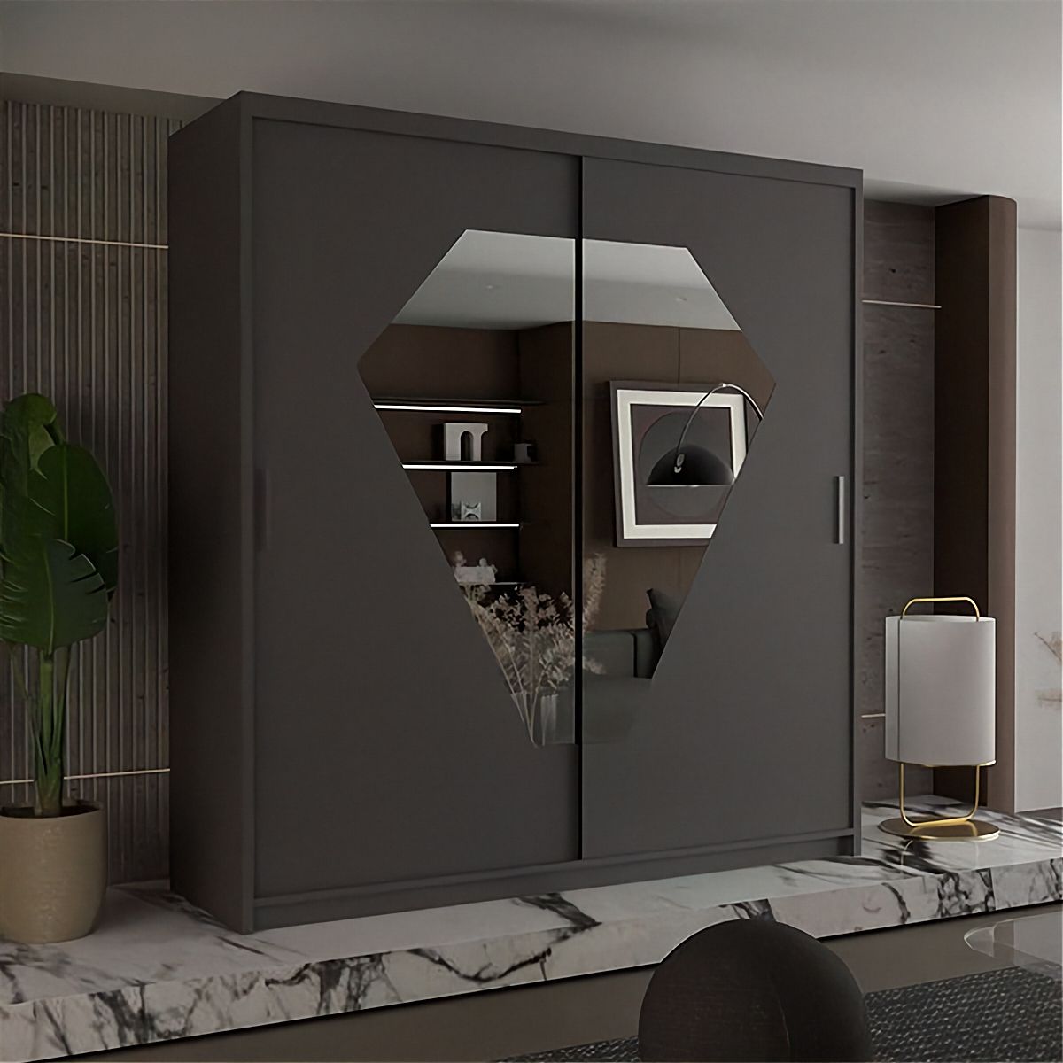 Sliding Mirrored Door Wardrobe 150 cm / 203 cm - Diamond