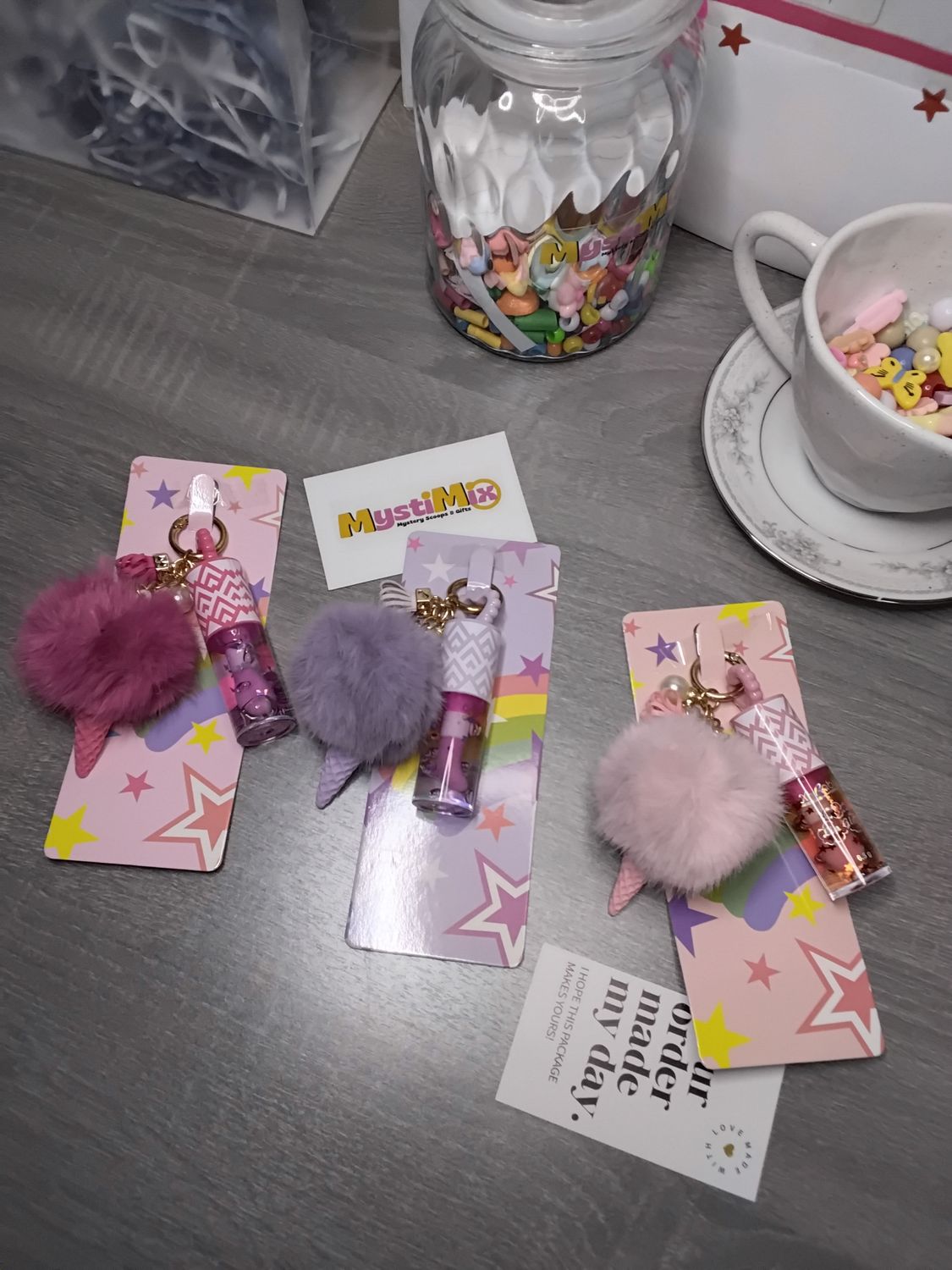 Pom-Pom Lip Gloss Keychains