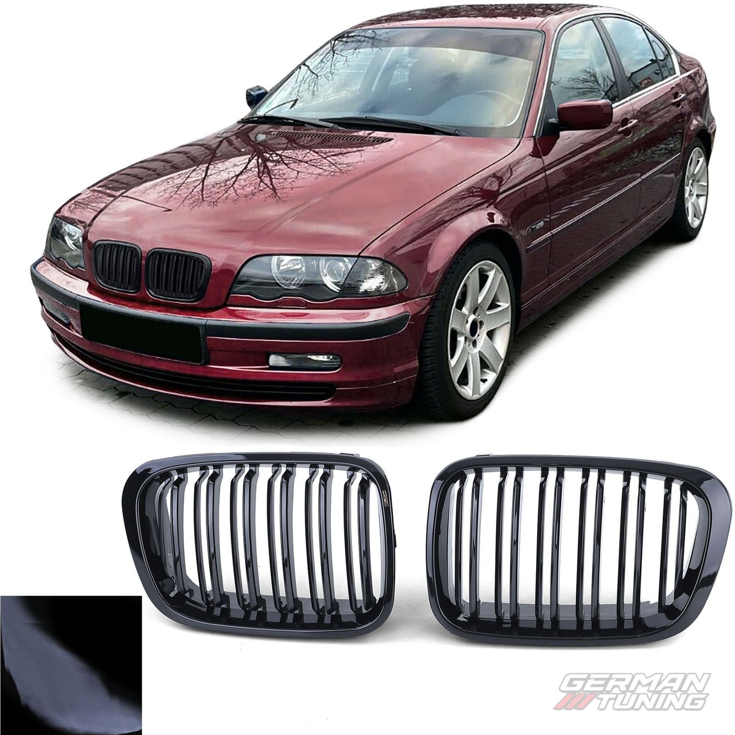 Calandre double lame Performance noir brillant pour BMW Serie 3 E46 1998-2001