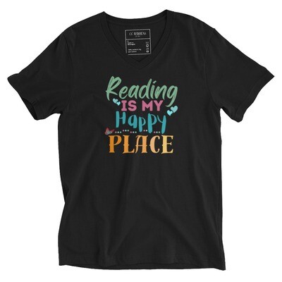 Reading is my happy place Unisex Short Sleeve V-Neck T-Shirt