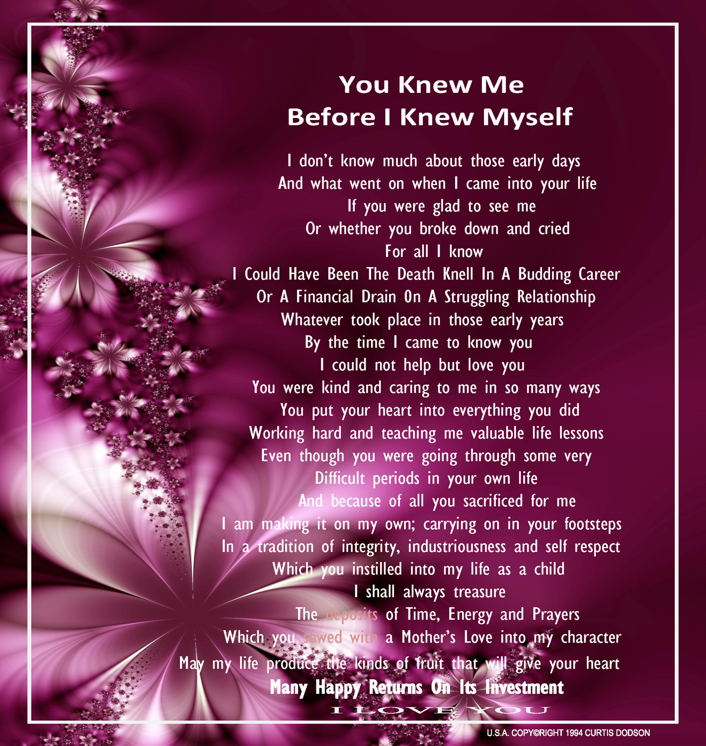 You Knew Me Before I Knew Myself