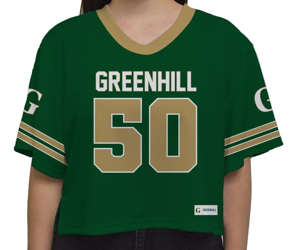 Greenhill Womens Vive La Fete Cropped Football Jersey, COLOR: Green/ White, Size: XS
