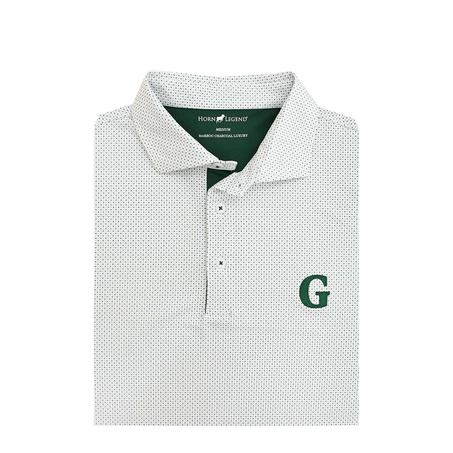 Greenhill Mens Horn Legend Diamond Performance Polo, COLOR: White/Grey/Green, Size: XS