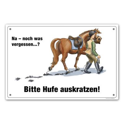 Comicschild bitte Hufe auskratzen