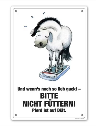 Comic Schilder &quot;Und wenns noch so lieb guckt  BITTE NICHt FÜTTERN Pferd ist auf Diät&quot;