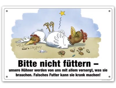 Comic Schild "Hühner bitte nicht füttern" Comic Schild "Hühner bitte nicht füttern"