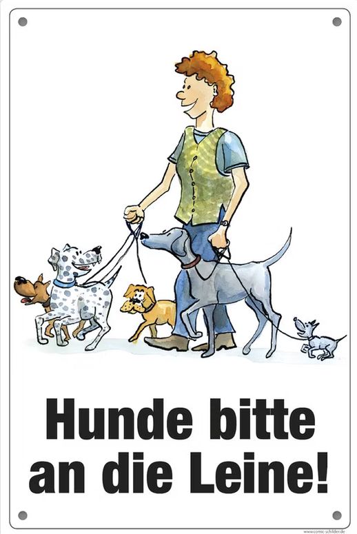 Comic Schild "Hunde bitte an die Leine!"