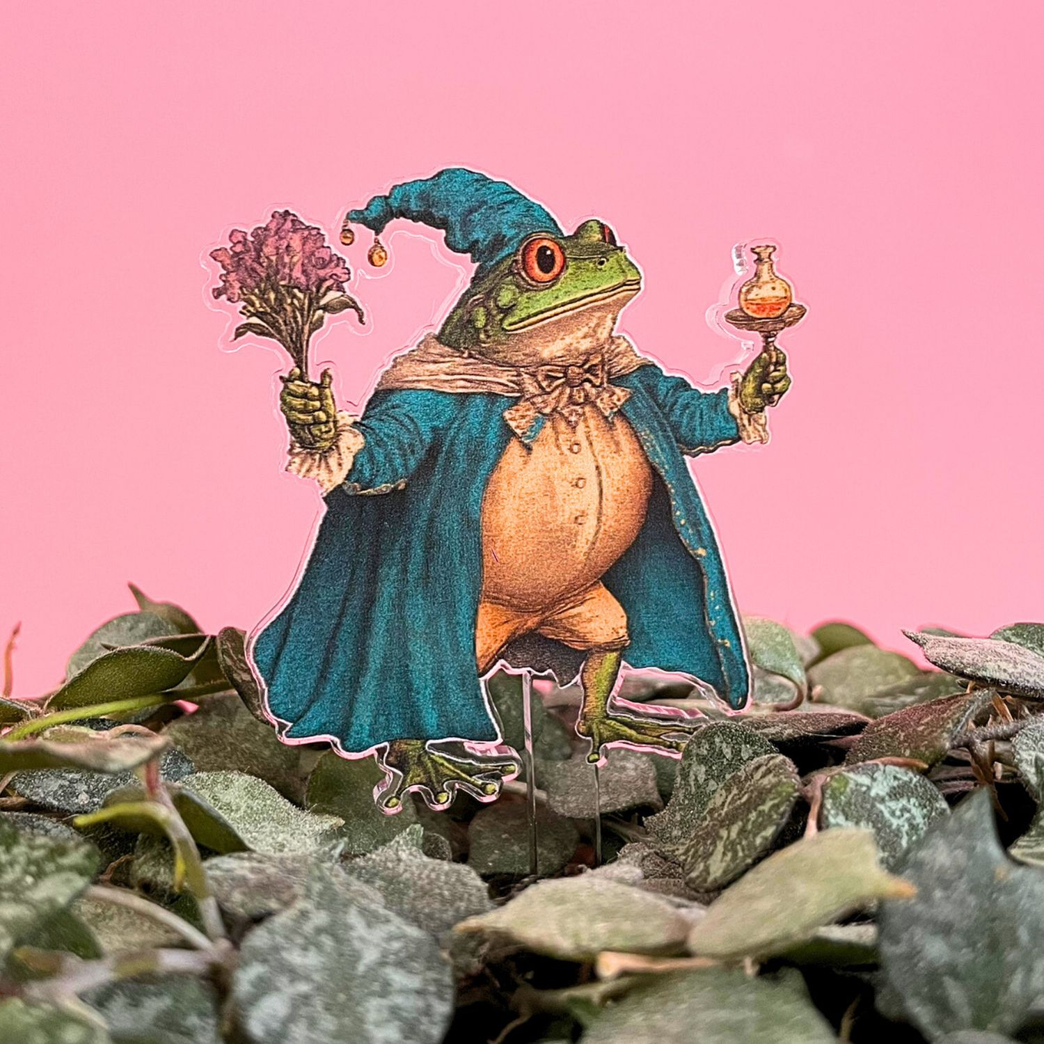 Whimsical Vintage Frog Character Plant Stakes, Character: Wizard
