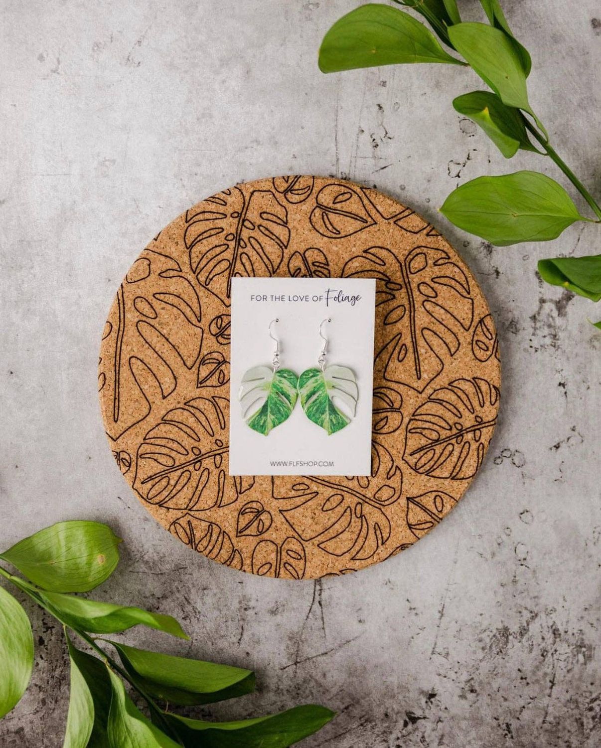 Monstera Albo Half Moon Plant Earrings | Leaf Earrings