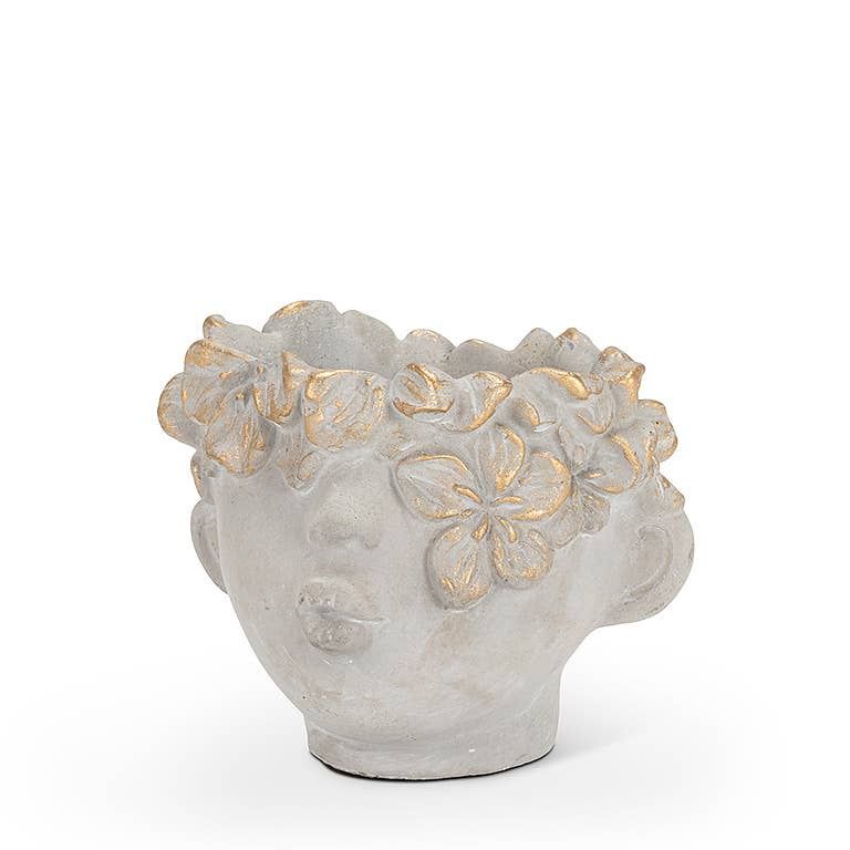Mini Kissing Face Planter with Gold-4" H