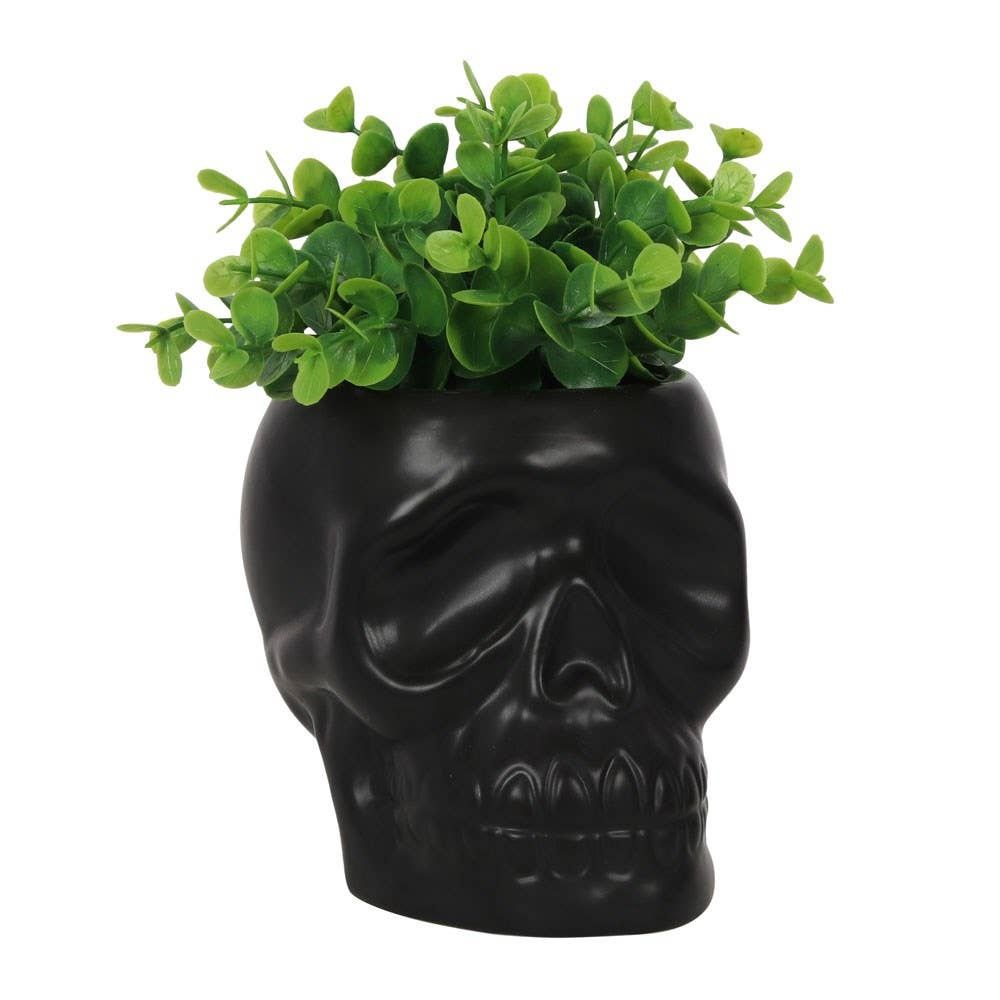 Black Ceramic Skull Planter