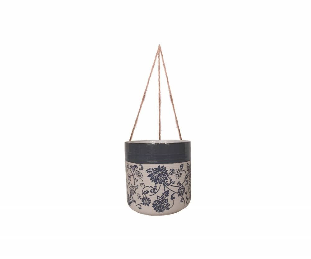 5.25" Hanging Rambling Floral Flower Pot - Blue